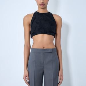 26 SS 막스마라 백리스 스웨이드 홀터넥 크롭 탑 블랙 2611161203600 002