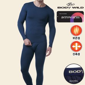 [바디와일드]에어로웜 슬림핏 베이직 남성 상하1세트-네이비