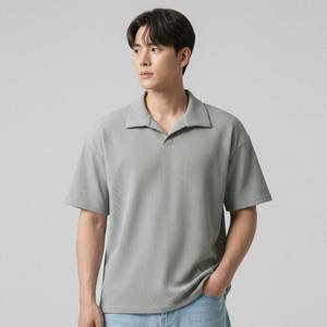 [리얼슬로우]골지 오픈카라 반팔 티셔츠 RSTS3050