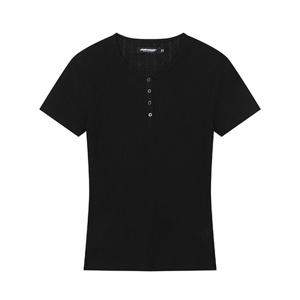 [잠뱅이] 여성) 펀칭 쟈가드 반팔티셔츠(슬림핏)_AN2WTS358-BK