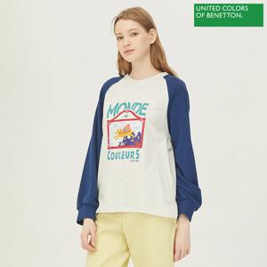 베네통 배색 래글런 티셔츠 BATSA1411_BL