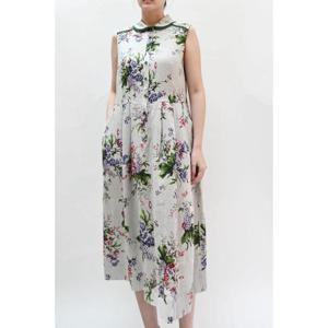 [비꼴리끄]린넨 프린트 둥근카라 민소매 원피스 B242WO1040