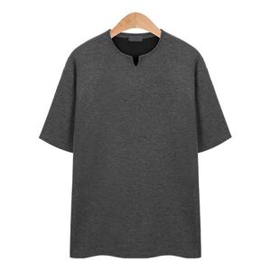 V넥 포인트 스판 차콜 티셔츠_CMT004