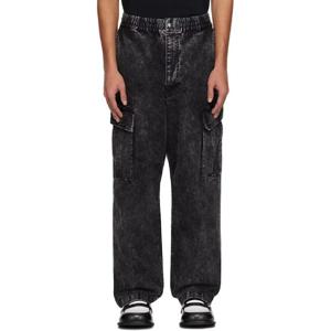 26 SS BAPE 남성 블랙 가먼트다잉 루즈 핏 카고 팬츠 242546M188005