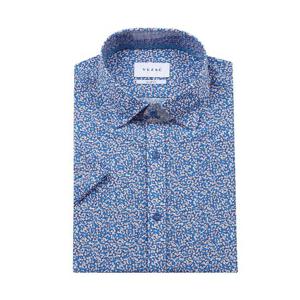 [예작(셔츠)]반소매 일반핏 시어써커 밑일자 스냅버튼 프린트 YJEMBA633-BL