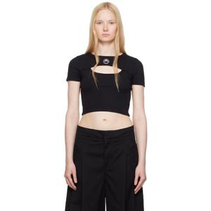 26 SS 마린세르 여성 블랙 문 로고 골지 저지 컷아웃 티셔츠 251020F110015