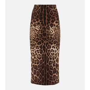 돌체앤가바나 레오파드 프린트 울 펜슬 스커트 P00849313