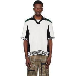 26 SS 버버리 남성 화이트   블랙 로고 트리밍 울 폴로 셔츠 252376M212004