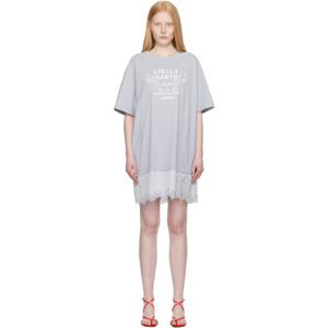 26 SS 스텔라 매카트니 여성 블루 레이스 그래픽 티셔츠 미니 드레스 252471F052001