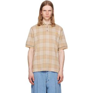 26 SS 버버리 남성 베이지 체크 코튼 폴로 셔츠 252376M212007