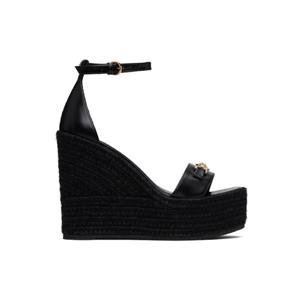 26 SS 베르사체 여성 블랙 메두사 95 가죽 웨지 힐 샌들 252404F125003