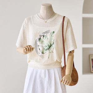 [한정수량] [커스텀에이블] 린넨 야자수 맨투맨 티셔츠_T2506TS071B