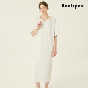 보니스팍스  오픈 V넥 후드 5부 반팔 롱 원피스 (XP7OP011M0)