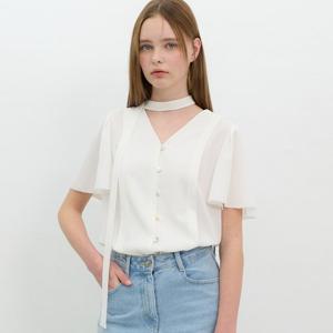 [올리브데올리브]브이넥 타이 반팔 블라우스 OW5MB500