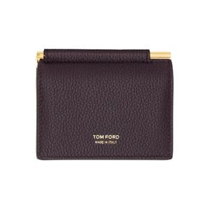 26 SS 톰포드 남성 버건디 소프트 그레인 가죽 폴딩 머니클립 카드 지갑 252076M163017