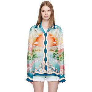 26 SS 카사블랑카 여성 멀티컬러 테니스 클럽 실크 셔츠 252195F109004