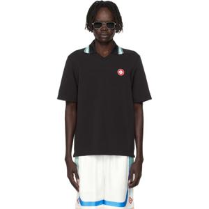 26 SS 카사블랑카 남성 블랙 더블 브이넥 폴로 셔츠 252195M212005