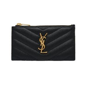 생로랑 607915 BOW01 1000 카산드라 모노그램 마틀라세 금장 지퍼 카드지갑