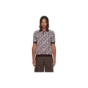 26 SS 카사블랑카 남성 버건디 모노그램 코튼 니트 폴로 셔츠 252195M212014