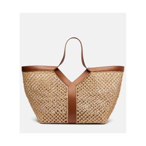 생로랑 Y 레더 트리밍 라피아 쇼퍼 백 P01070060