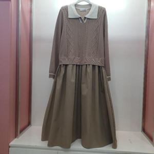 Latium HC06 깔끔한 꽈배기 카라니트 플레어 플리츠 세미 정장 롱원피스 T2541op01B