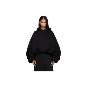 26 SS 드리스반노튼 여성 블랙 드레이핑 후드티 252358F097001