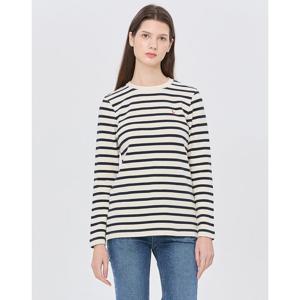 헤지스 여성 24FW 클리어런스스테디셀러 아이보리 스트라이프 로고자수 긴소매 티셔츠 WSTS4D020IV