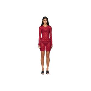26 SS 마린세르 여성 레드 무노그램 메시 플로킹 미니 드레스 252020F052003