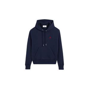 AMI아미 스몰 하트 로고 루프백 오가닉 코튼 플리스 후드 나이트 블루 BFUSW235-730-430