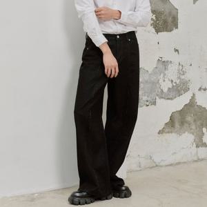 [플랙진]남성 밑단 커팅 디테일 와이드 블루블랙 데님 팬츠 (PJTI5STM681)