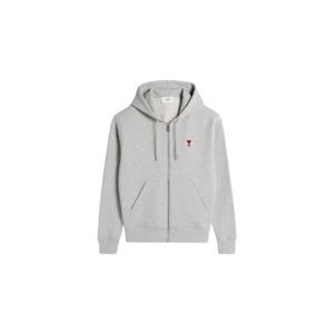 AMI아미 스몰 하트 로고 루프백 오가닉 코튼 플리스 후드 집업 헤더 애쉬 그레이 BFUSW435-730-0951