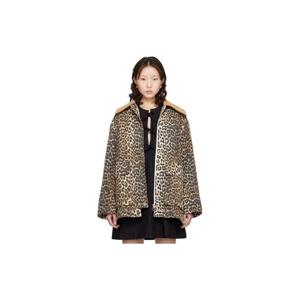 26 SS 가니 여성 베이지 레오파드 프린트 캔버스 미디 재킷 261144F063011