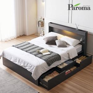 파로마 제이콥 LED 4서랍 평상형 퀸사이즈 수납 침대+독립매트