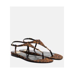 생로랑 Cassandra 레오파드 프린트 그로그랭 샌들 P01135924