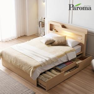 파로마 에단 LED 4서랍 평상형 킹사이즈 수납 침대+본넬매트