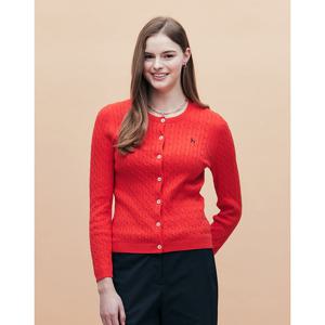 헤지스 여성 25SS 스테디셀러면100%레드 케이블 긴소매 라운드넥 가디건 WSSW5AC11R2