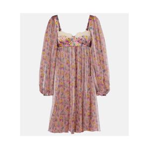 돌체앤가바나 플로럴 레이스 트리밍 실크 코튼 블렌드 쉬폰 미니드레스 P01122836