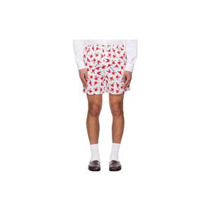 26 SS 모스키노 남성 화이트   레드 프린트 라이트 코튼 포플린 쇼츠 261720M193002