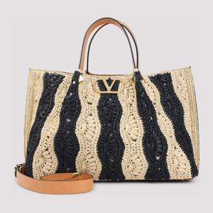 발렌티노 로고 스트라이프 크로셰 미디엄 토트백 8W2B0T01BWR C