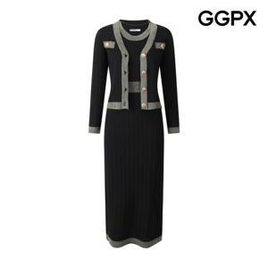 GGPX  글리터 배색 가디건 세트 홀터넥 니트 원피스 (GQ3ST001F)