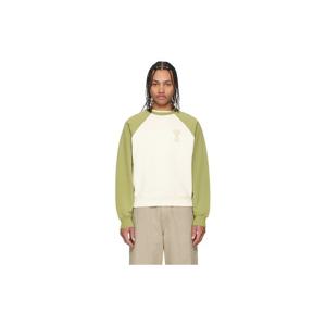 26 SS 아미 파리스 남성 그린   오프 화이트 코튼 니트 아미 드 꾀흐 스웨트셔츠 261482M204005