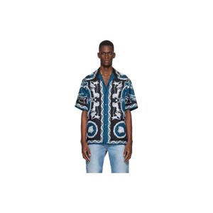 26 SS 베르사체 남성 블루   블랙 프린트 실크 트윌 레귤러 셔츠 261404M192004