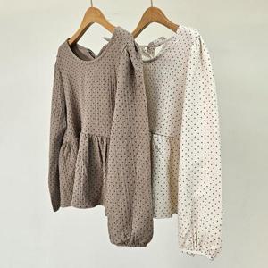 [강물처럼]빅사이즈리본블라우스 T328L411 땡도트프릴셔링블라우