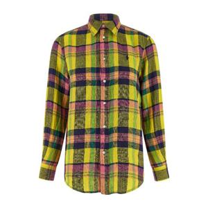 랄프로렌 체크 로고 자수 리넨 셔츠 211973264 500