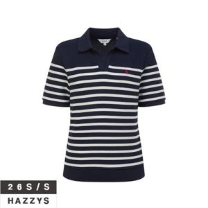 헤지스여성 HSTS6BC43 [아이코닉] 오픈카라 스트라이프 반팔 폴로 티셔츠