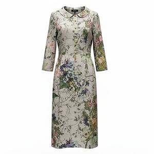 [비꼴리끄(여성)]린넨 프린트 라운드 카라 원피스 B252WO3112