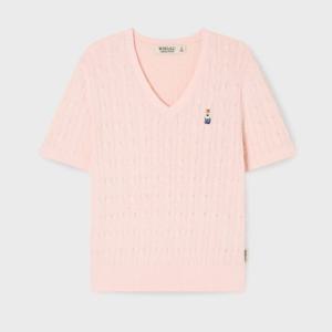 [후아유]여성 Steve V-neck Cable Short Sleeve Sweater WHKAG2411F