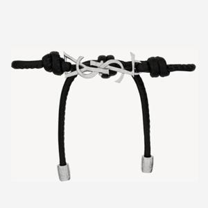 생로랑 메탈 로고 클라스프 브레이디드 가죽 팔찌 861459AAEKF