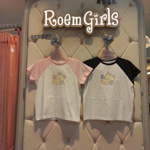 로엠걸즈 DP01 도트 라글란 고양이  티셔츠 RGRA2633C