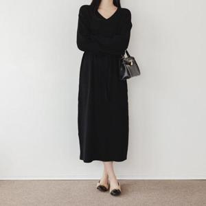 [다잇템]여자 롱 V넥 스웨터 비스코스 원피스 (31089227A)